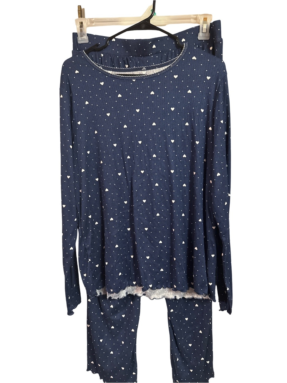 Women’s Navy Heart Print Pajama Set - Soft Long Sleeve Top & Pants